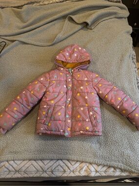 Girls' Pink Polka Dot Puffer Jacket with Hood CAT & JACK Jacket 6/7 EUC